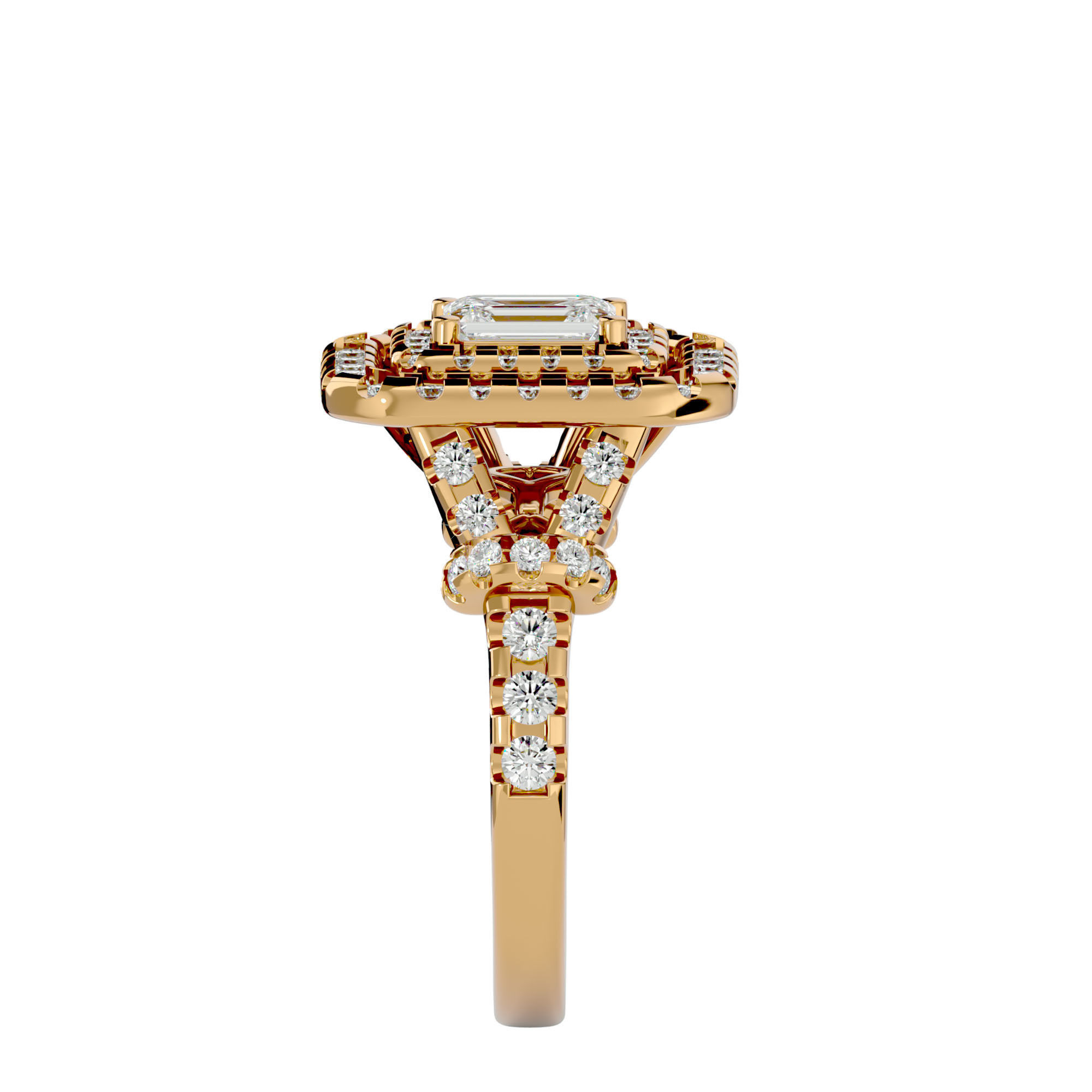 Emerald Halo solitaire wedding engagement ring with 360 view 3D print model_8