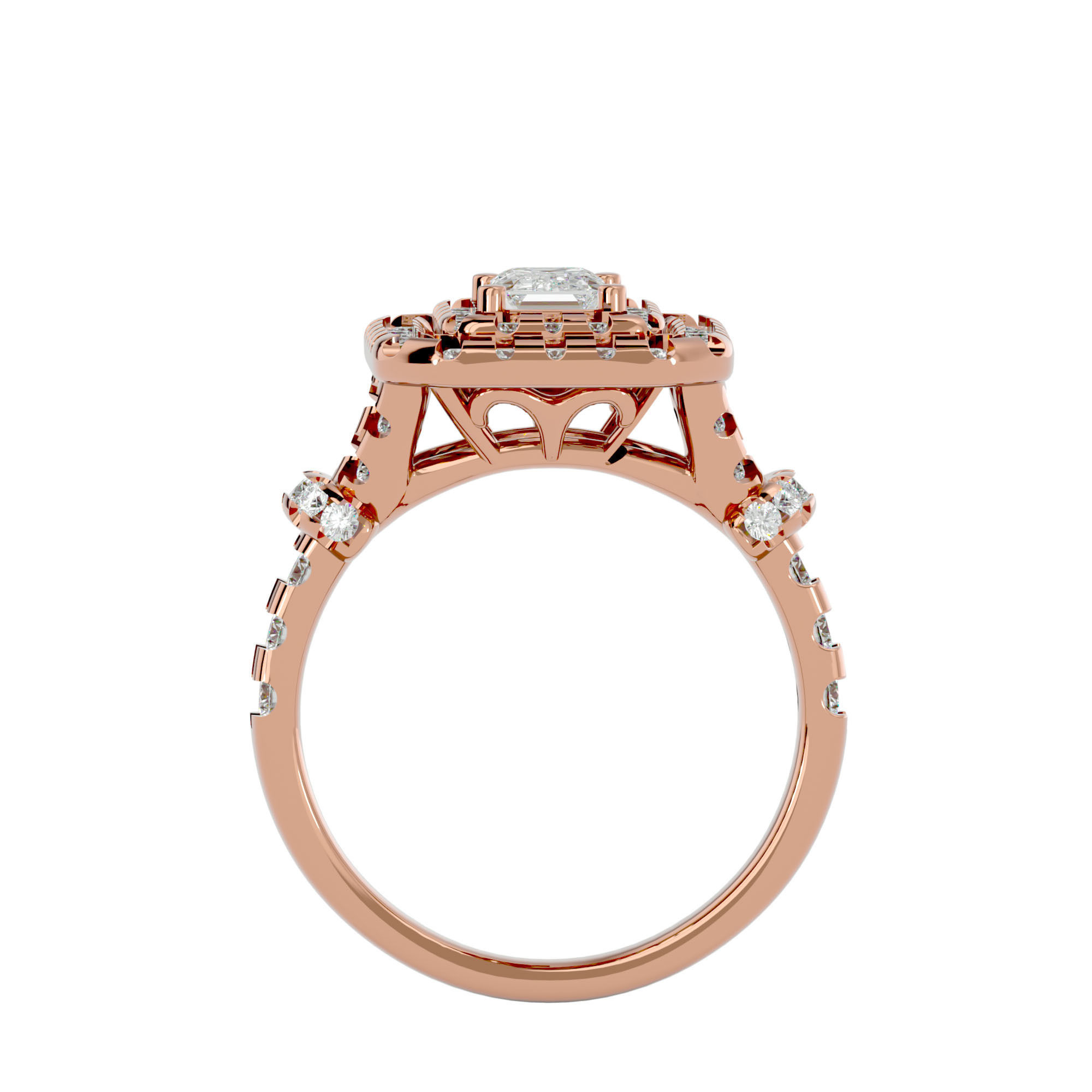 Emerald Halo solitaire wedding engagement ring with 360 view 3D print model_7