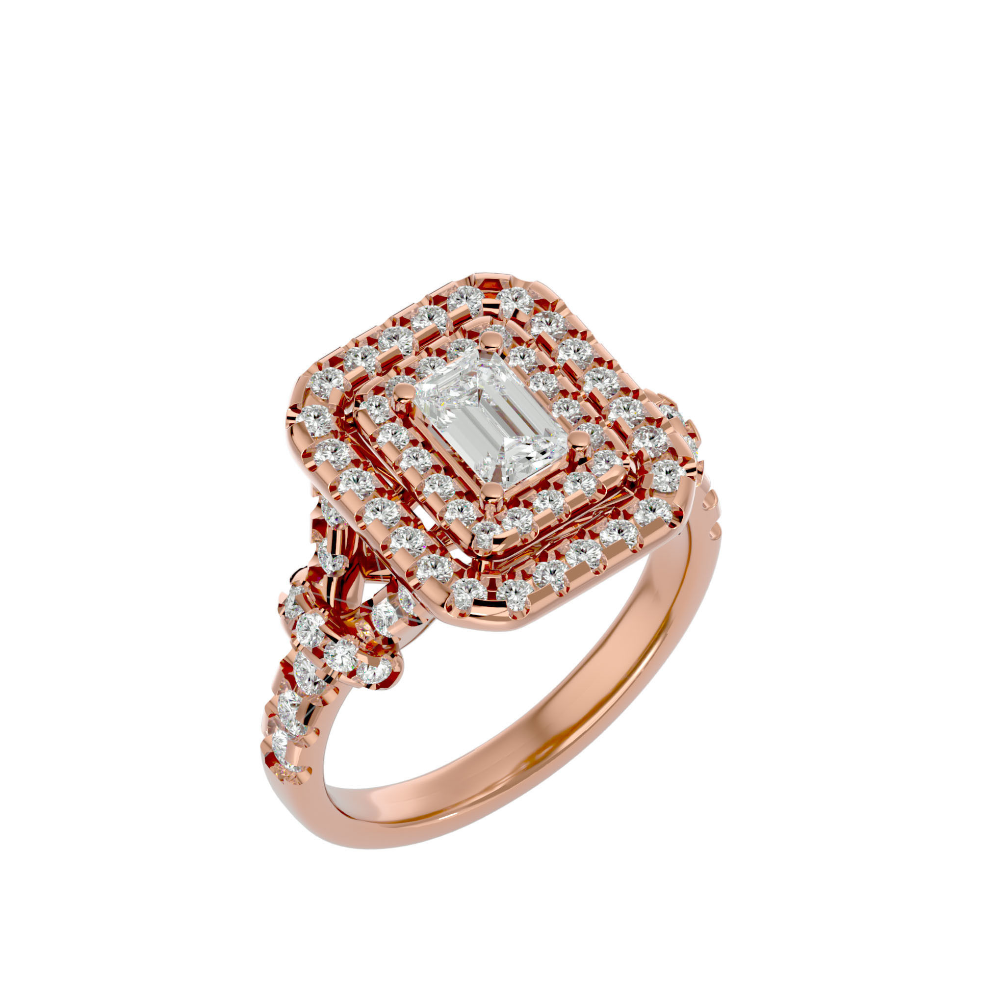 Emerald Halo solitaire wedding engagement ring with 360 view 3D print model_13