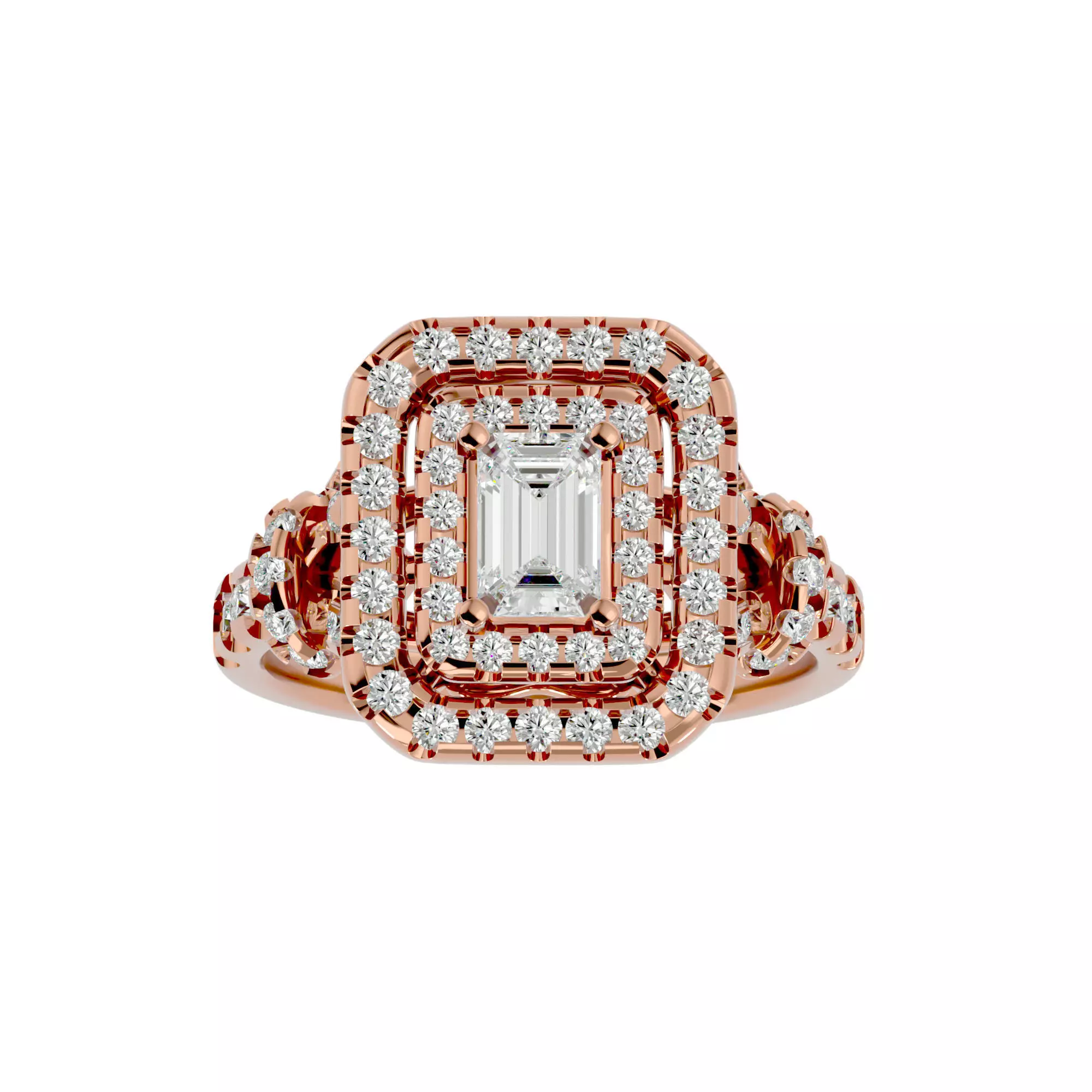 Emerald Halo solitaire wedding engagement ring with 360 view 3D print model_0