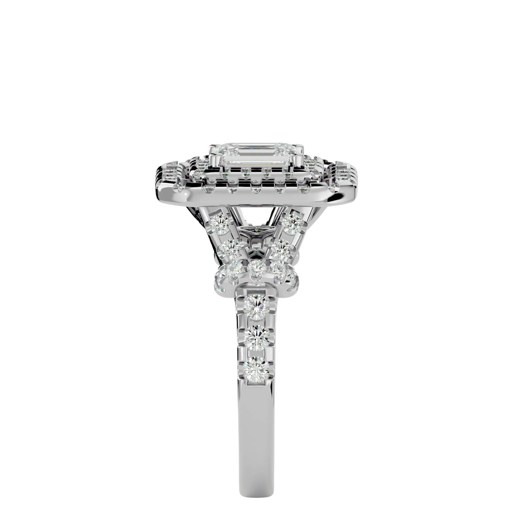 Emerald Halo solitaire wedding engagement ring with 360 view 3D print model_10