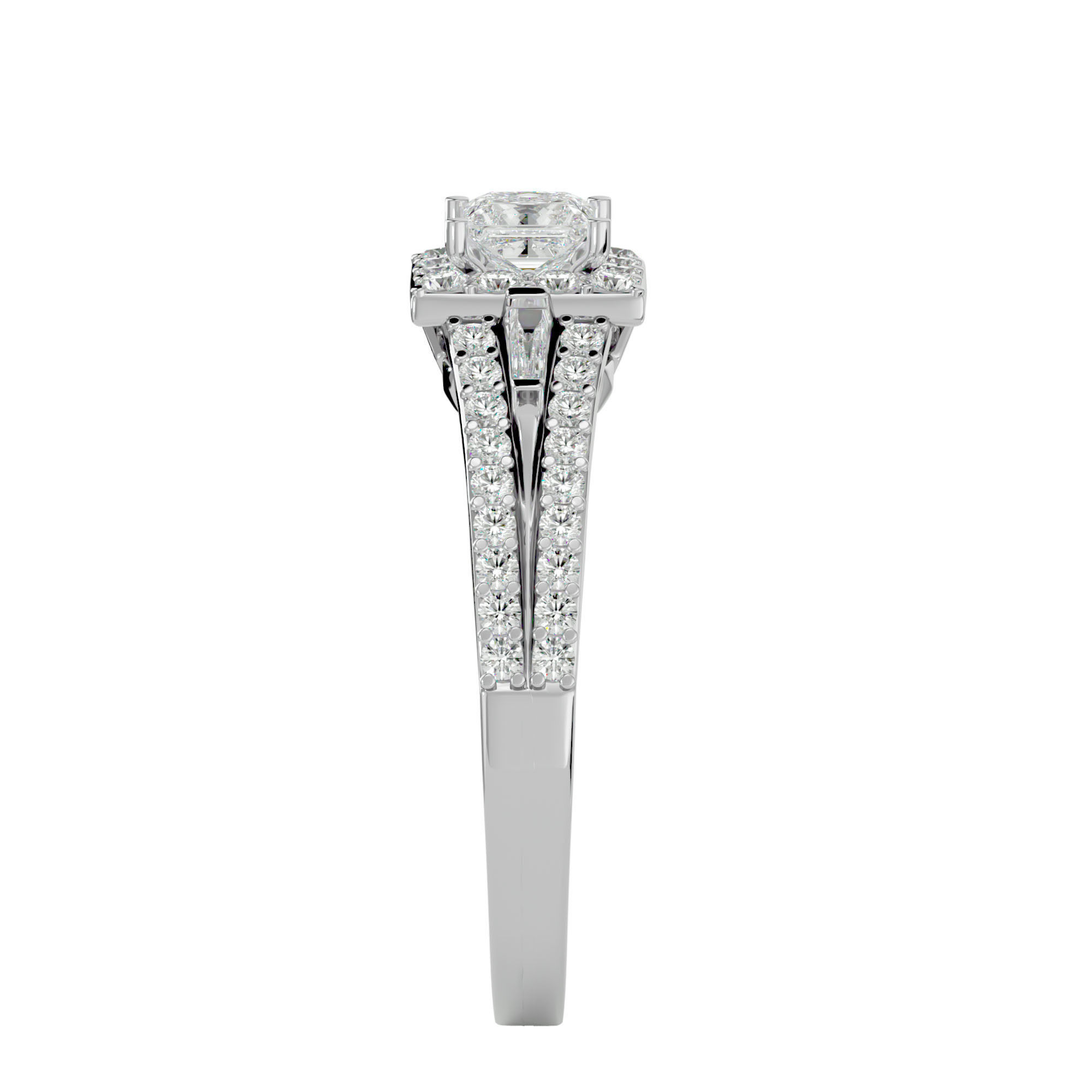 Princess Halo solitaire wedding engagement ring with 360 view 3D print model_10