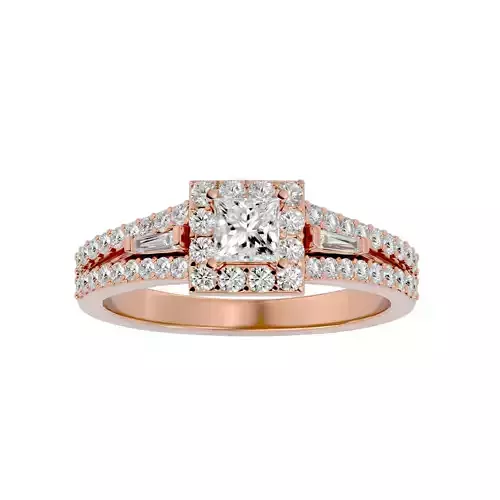 Princess Halo solitaire wedding engagement ring with 360 view
