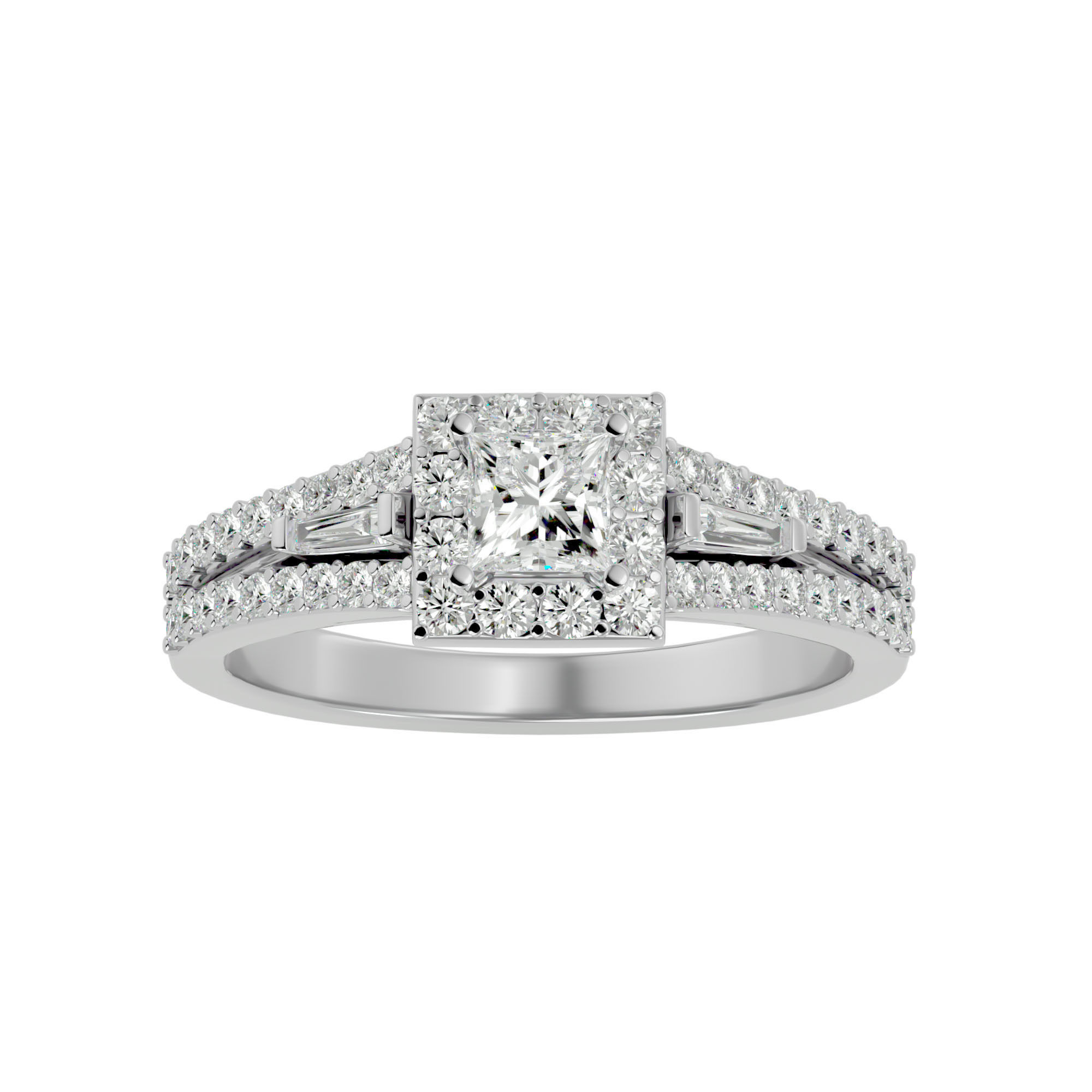 Princess Halo solitaire wedding engagement ring with 360 view 3D print model_3