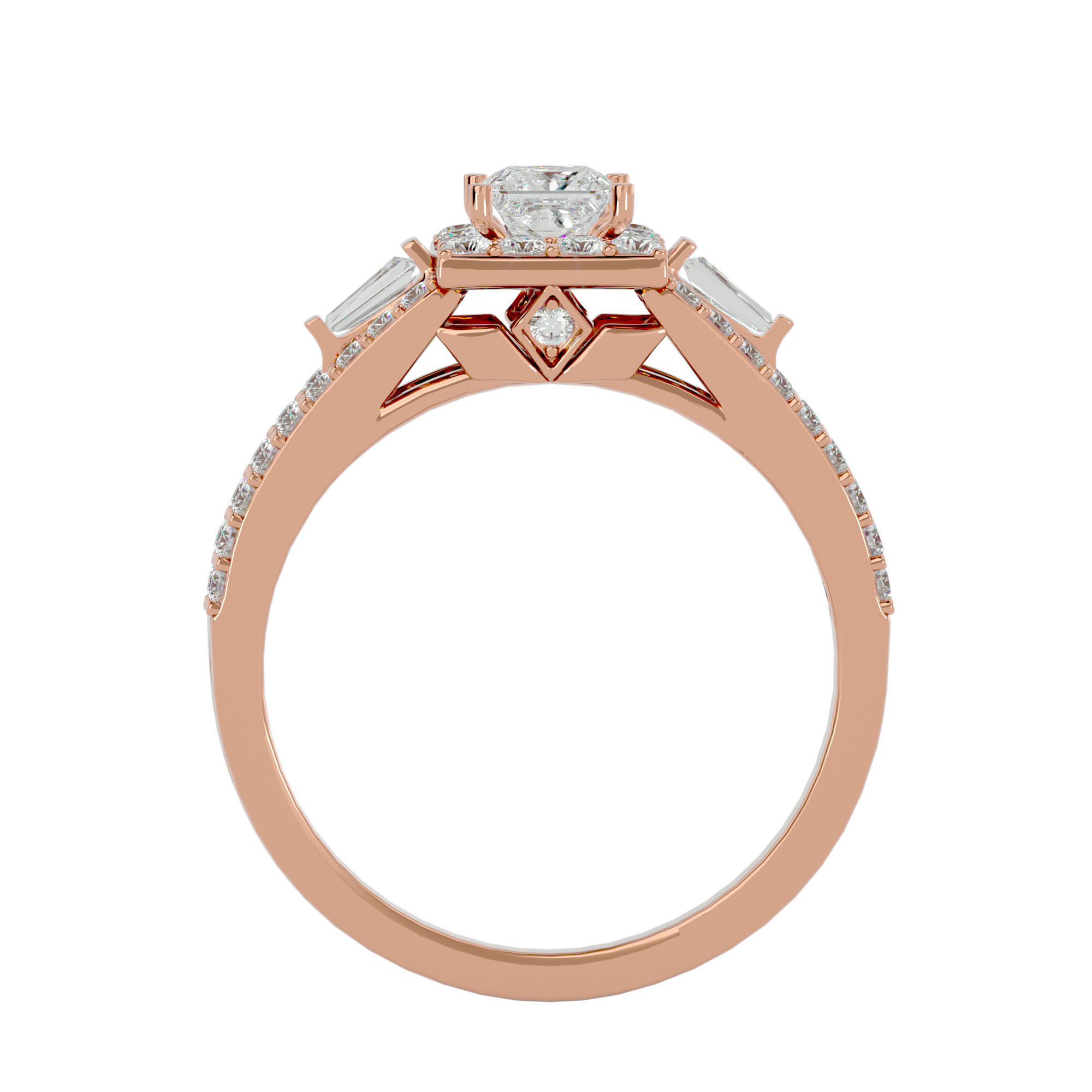 Princess Halo solitaire wedding engagement ring with 360 view 3D print model_6