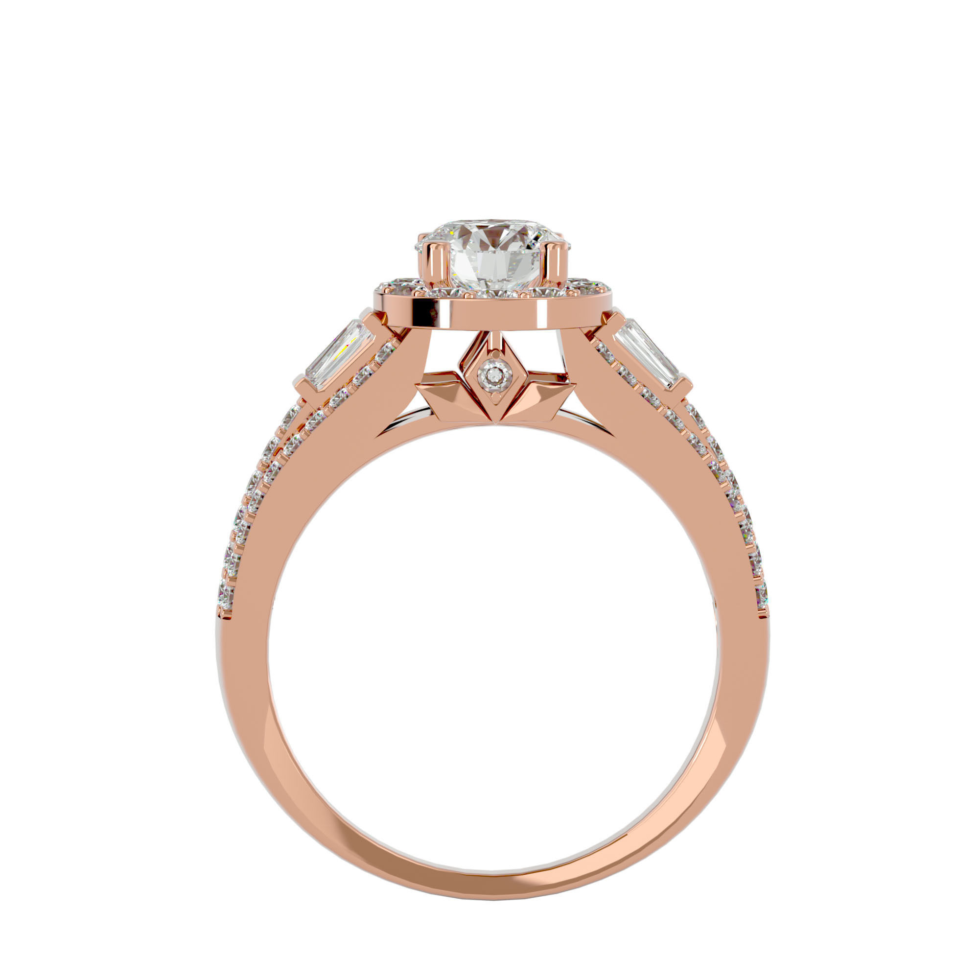 Round Halo solitaire wedding engagement ring with 360 view 3D print model_7