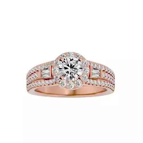 Round Halo solitaire wedding engagement ring with 360 view 3D print model