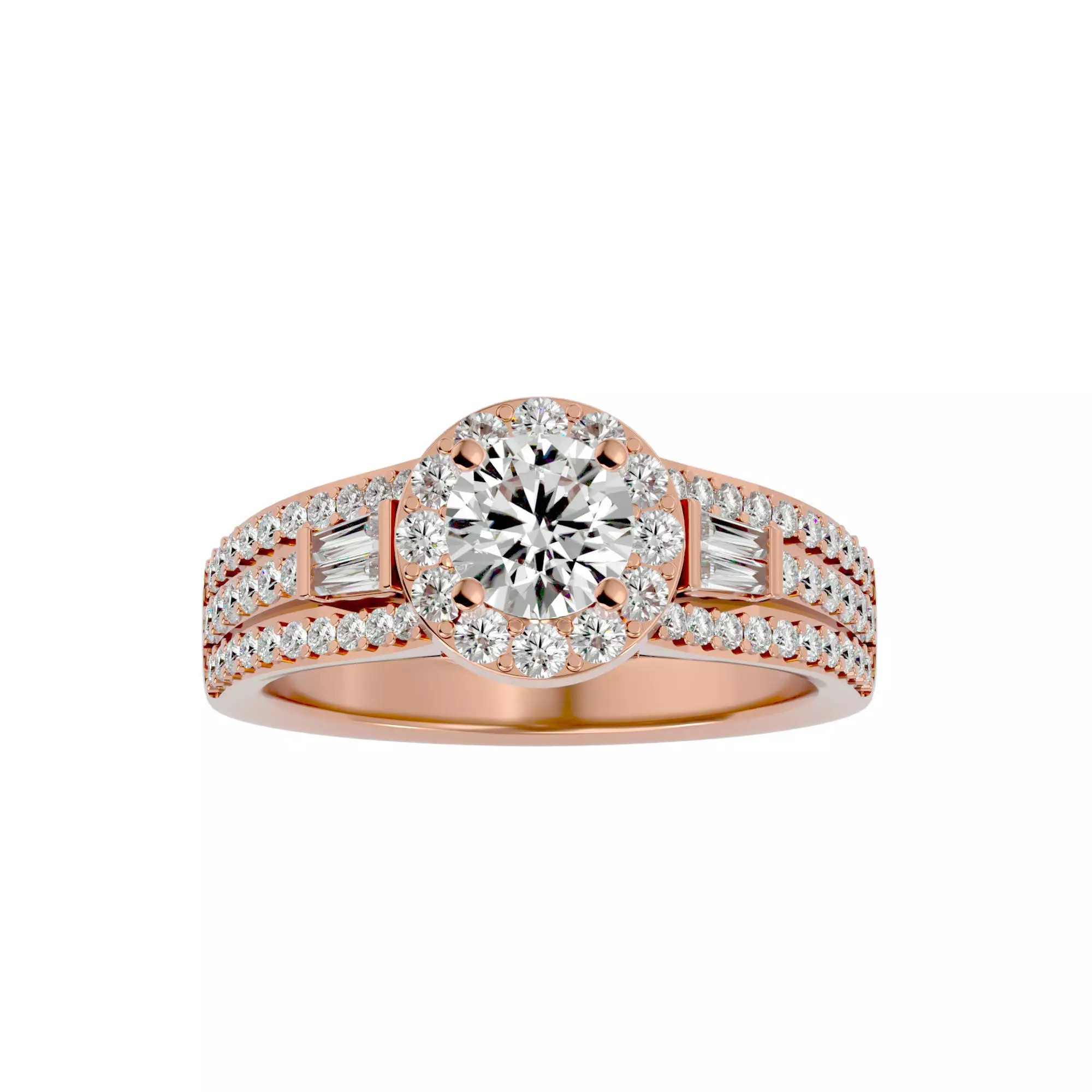 Round Halo solitaire wedding engagement ring with 360 view 3D print model_0