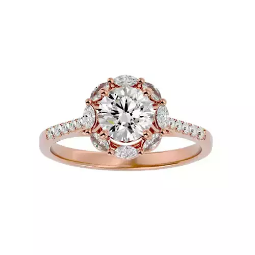 Round Halo solitaire wedding engagement ring with 360 view 3D print model