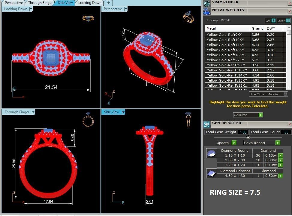 Princess Halo solitaire wedding engagement ring with 360 view 3D print model_8