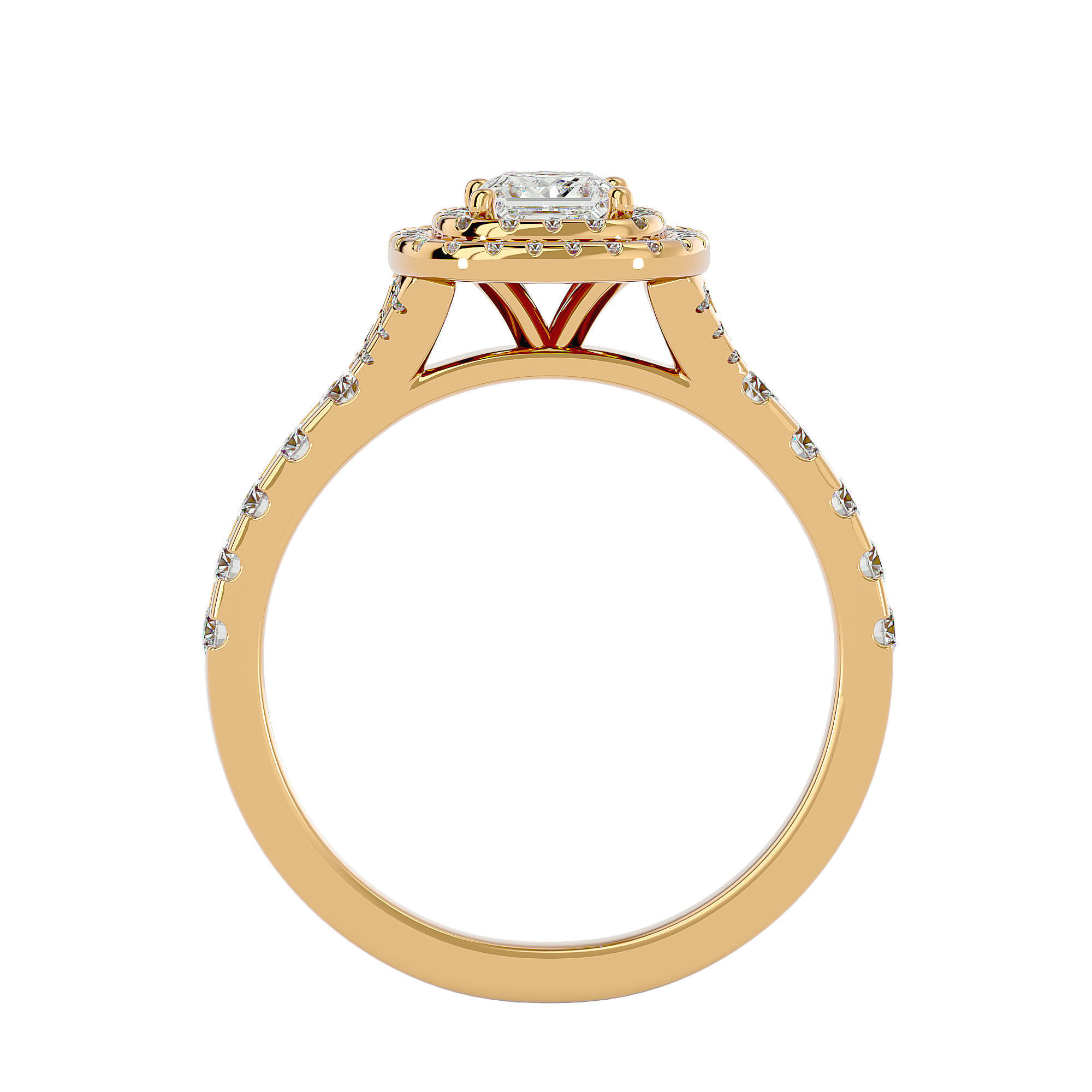 Princess Halo solitaire wedding engagement ring with 360 view 3D print model_5