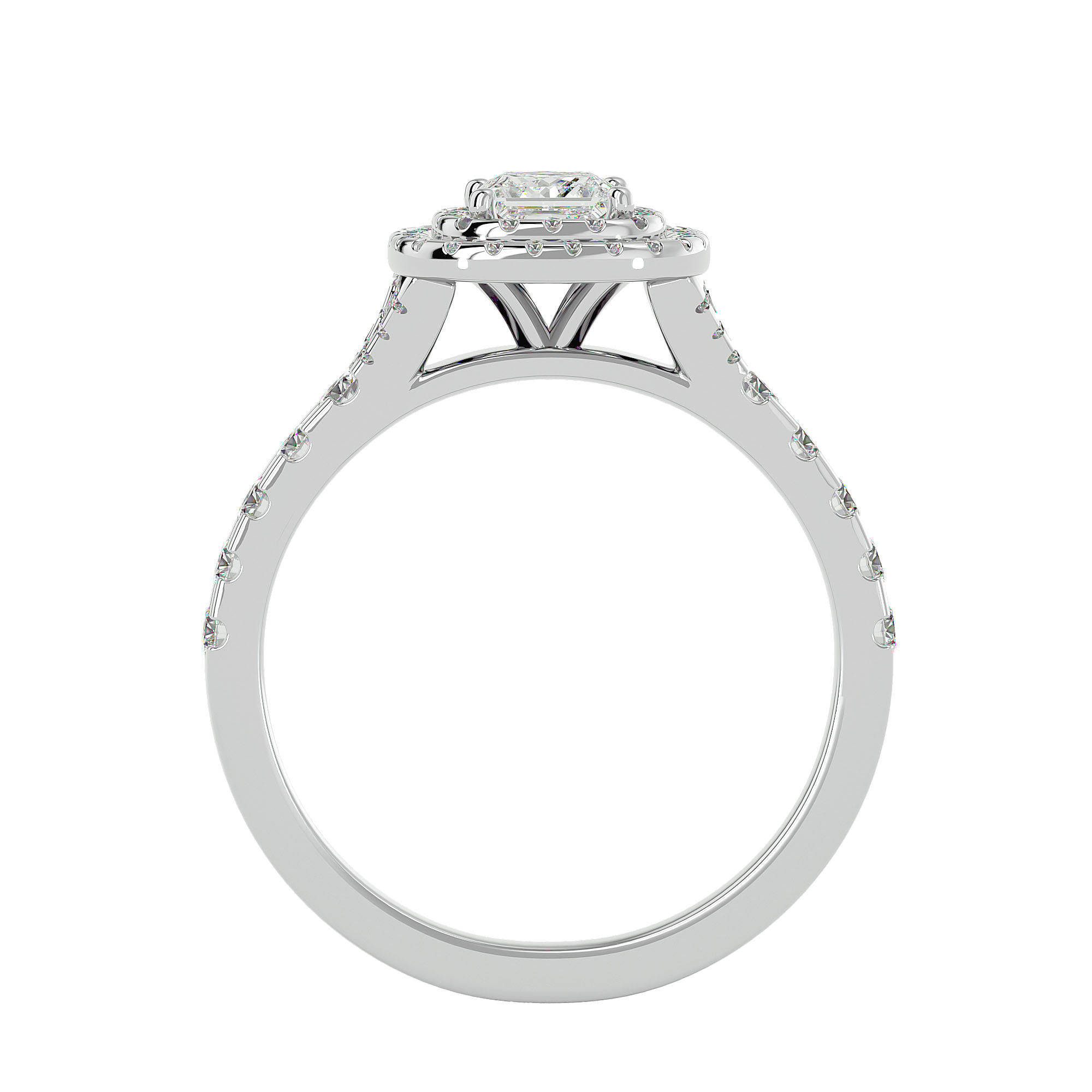 Princess Halo solitaire wedding engagement ring with 360 view 3D print model_4
