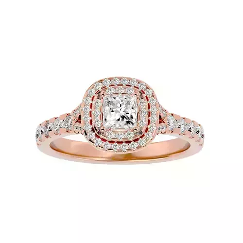 Princess Halo solitaire wedding engagement ring with 360 view