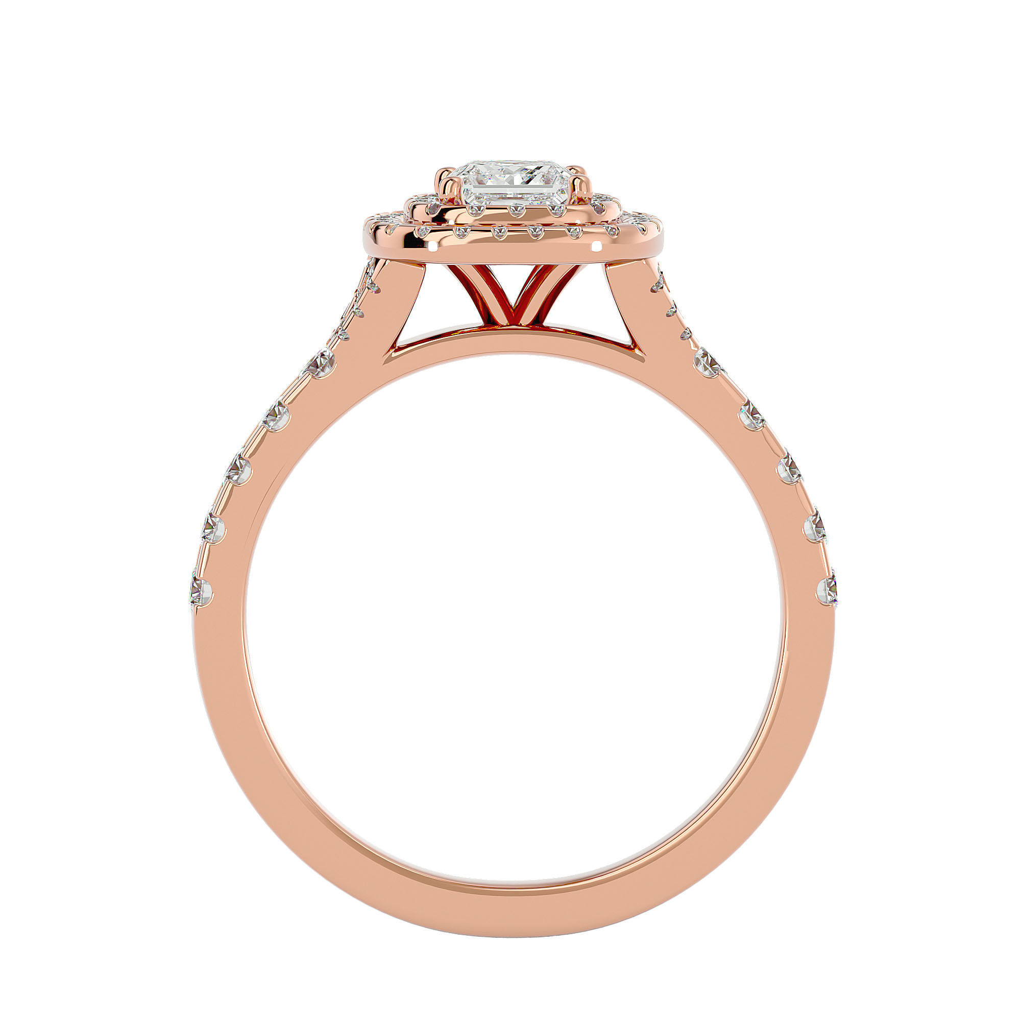 Princess Halo solitaire wedding engagement ring with 360 view 3D print model_6