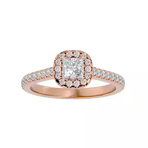 Princess Halo solitaire wedding engagement ring with 360 view