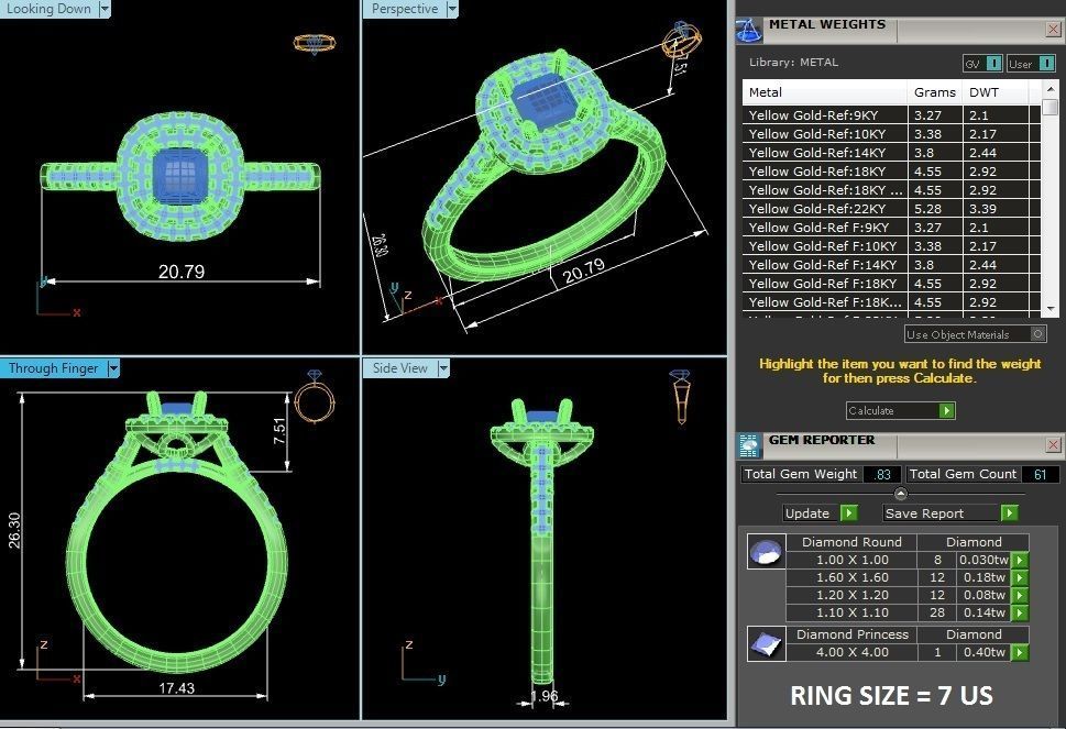 Princess Halo solitaire wedding engagement ring with 360 view 3D print model_9