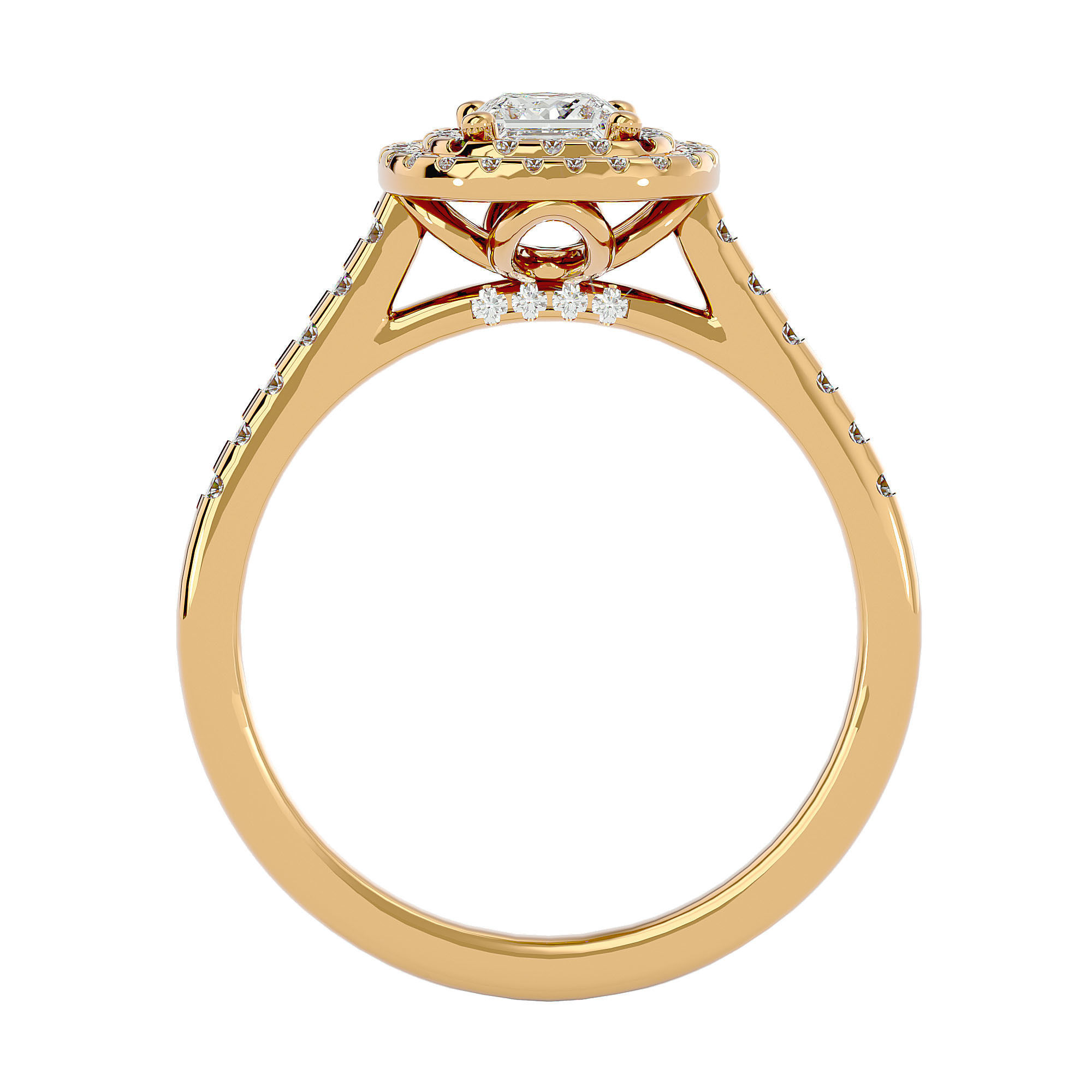 Princess Halo solitaire wedding engagement ring with 360 view 3D print model_5
