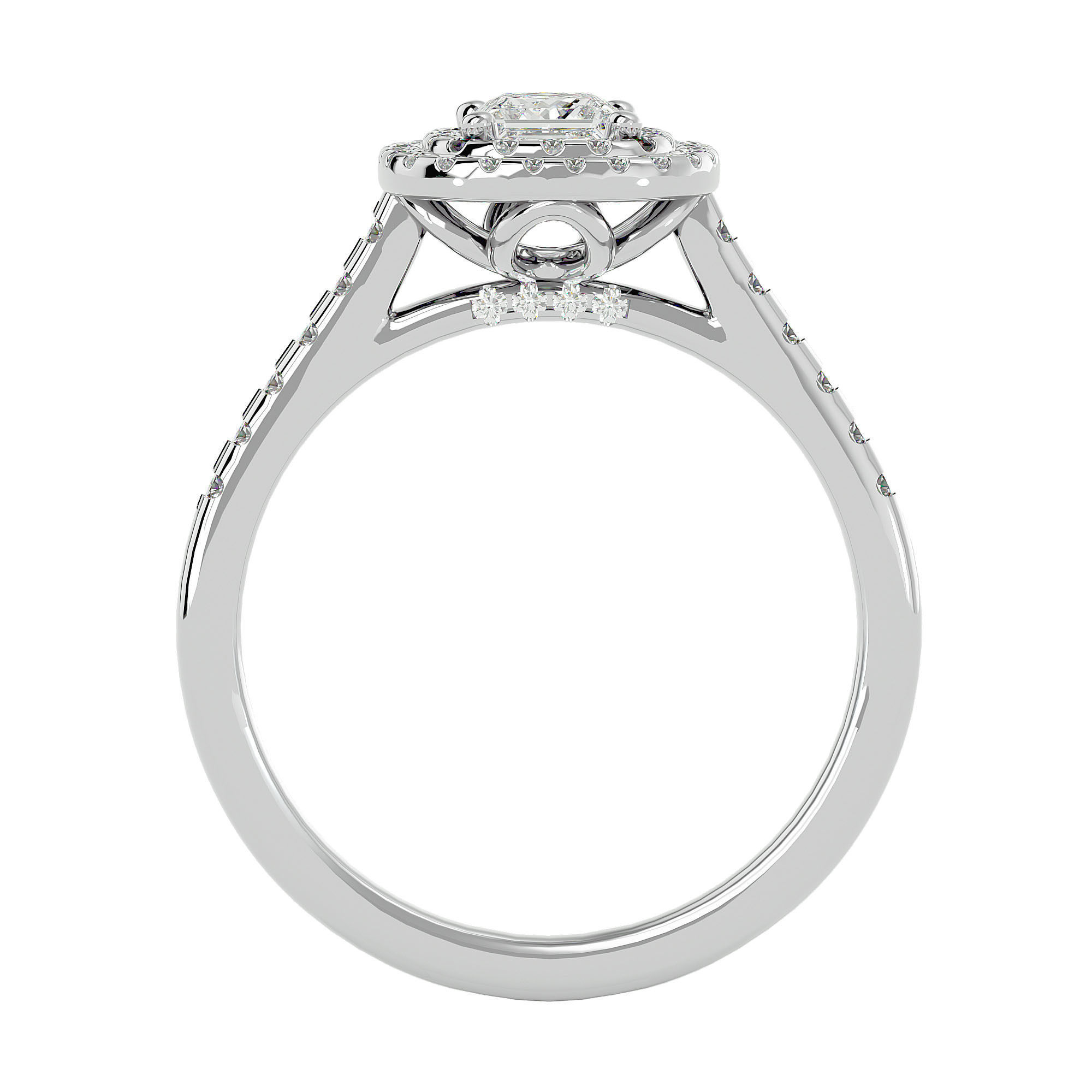 Princess Halo solitaire wedding engagement ring with 360 view 3D print model_4