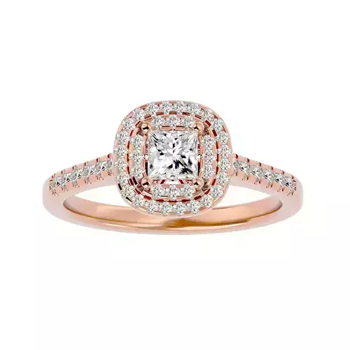 Princess Halo solitaire wedding engagement ring with 360 view