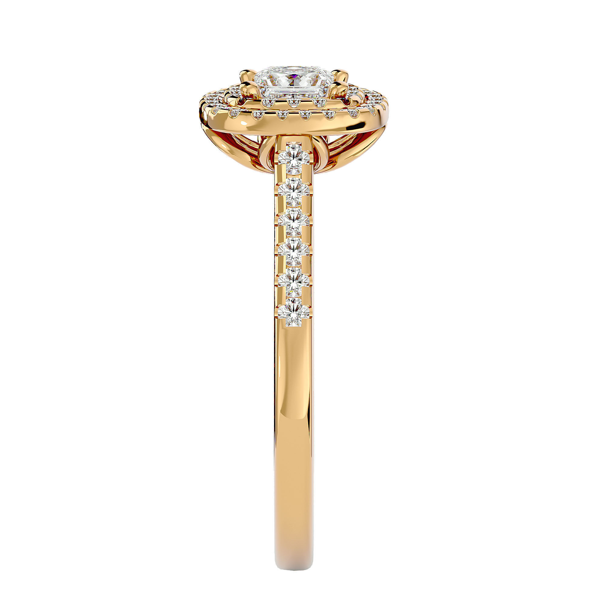 Princess Halo solitaire wedding engagement ring with 360 view 3D print model_7