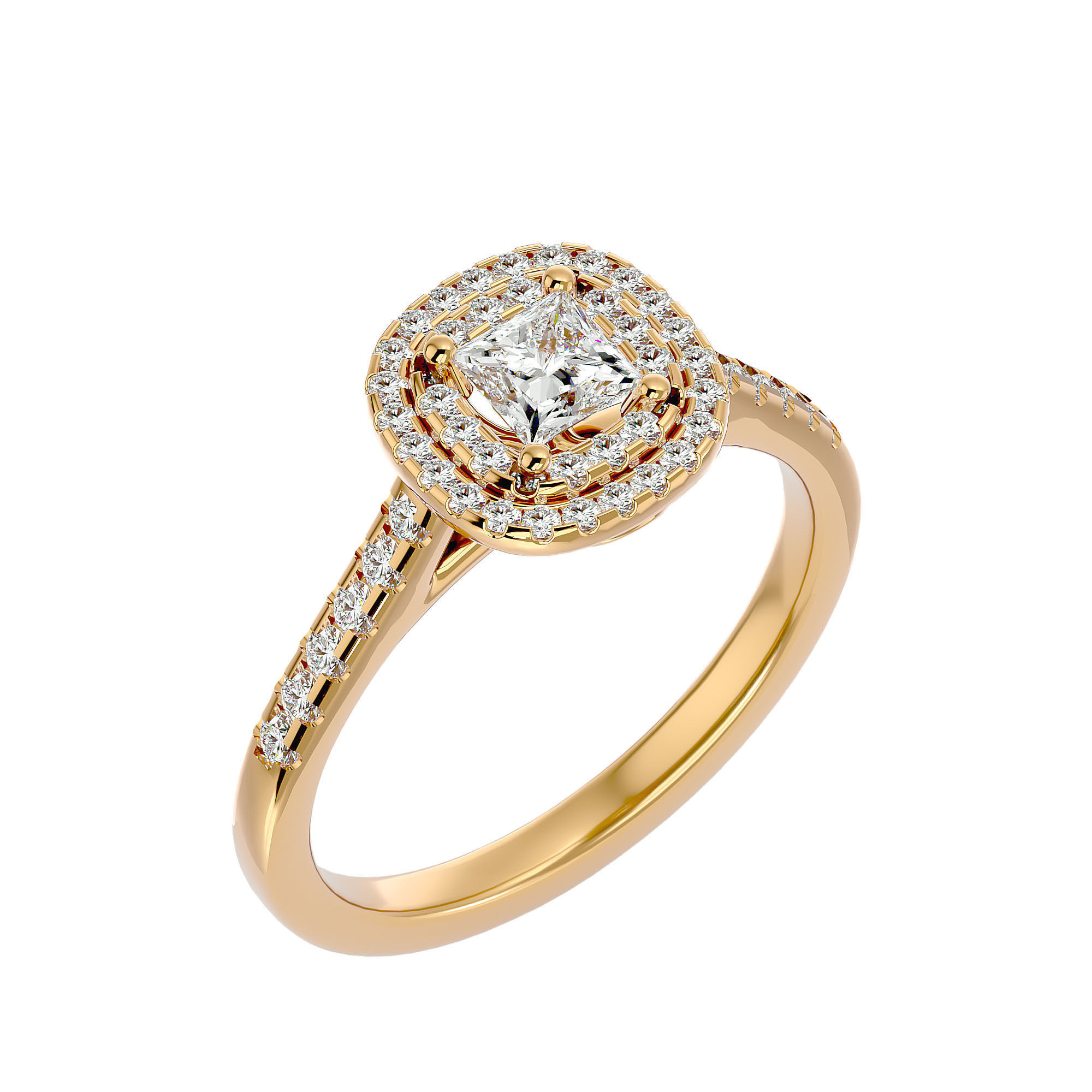 Princess Halo solitaire wedding engagement ring with 360 view 3D print model_12