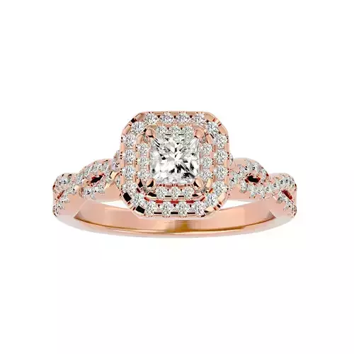 Princess Halo solitaire wedding engagement ring with 360 view