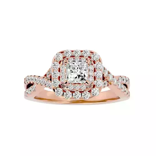 Princess Halo solitaire wedding engagement ring with 360 view
