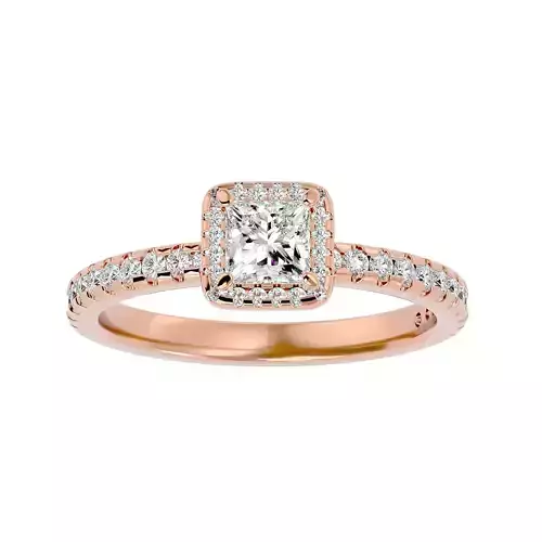 Princess Halo solitaire wedding engagement ring with 360 view