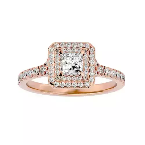 Princess Halo solitaire wedding engagement ring with 360 view