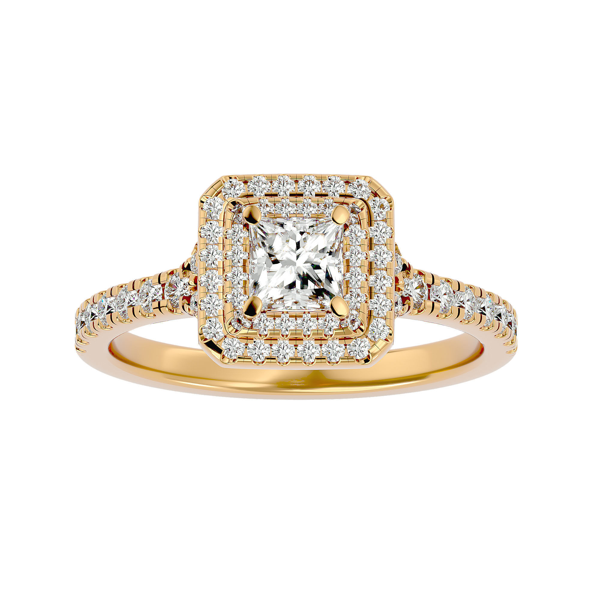 Princess Halo solitaire wedding engagement ring with 360 view 3D print model_2