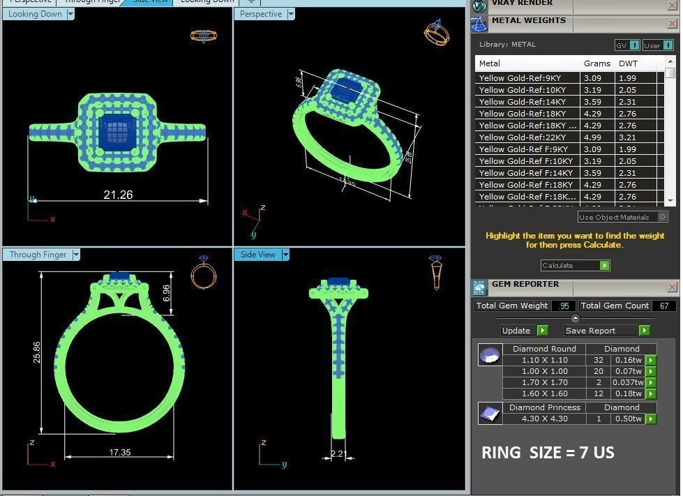 Princess Halo solitaire wedding engagement ring with 360 view 3D print model_8