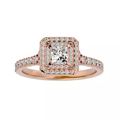 Princess Halo solitaire wedding engagement ring with 360 view