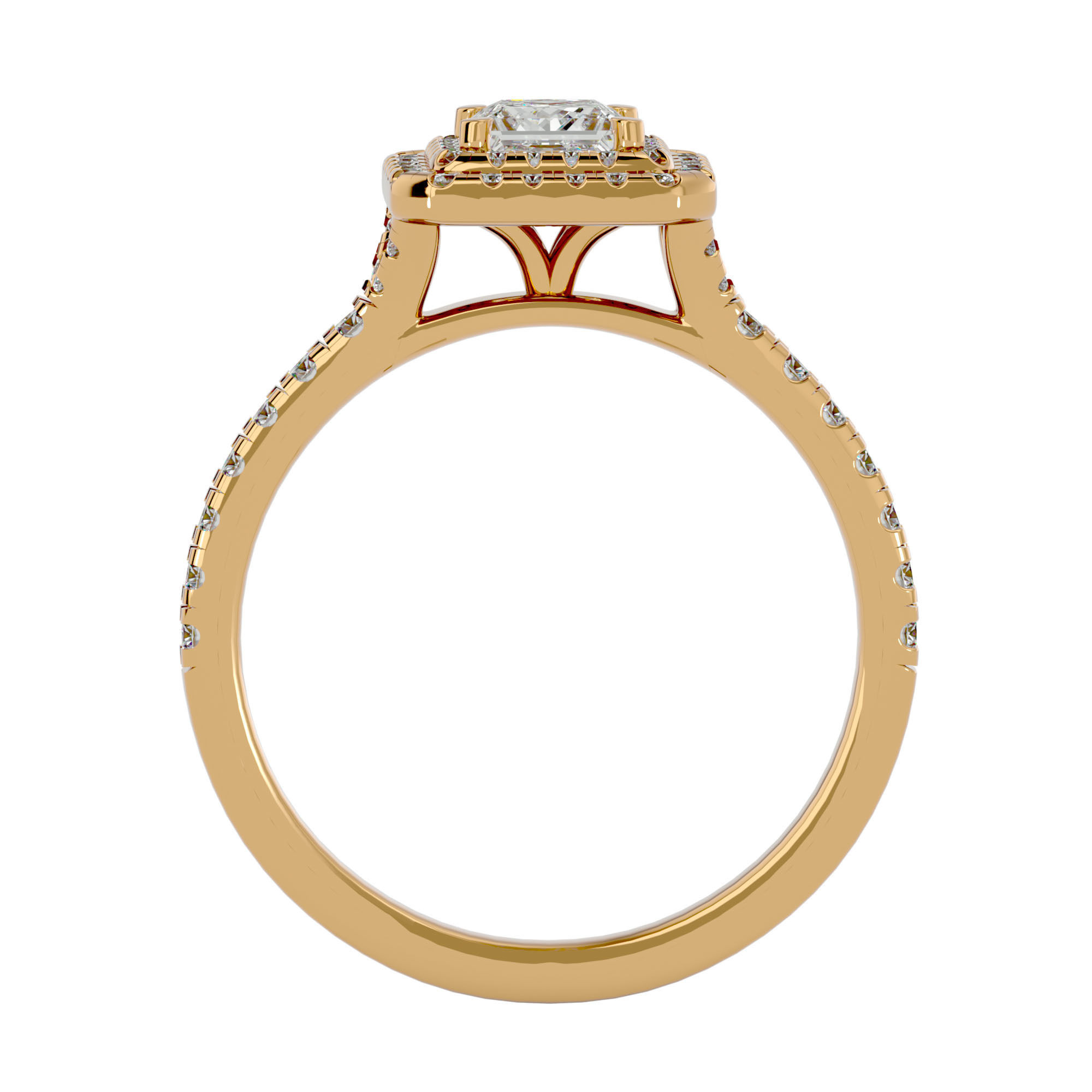 Princess Halo solitaire wedding engagement ring with 360 view 3D print model_5