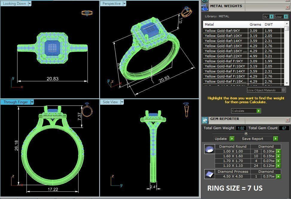Princess Halo solitaire wedding engagement ring with 360 view 3D print model_8
