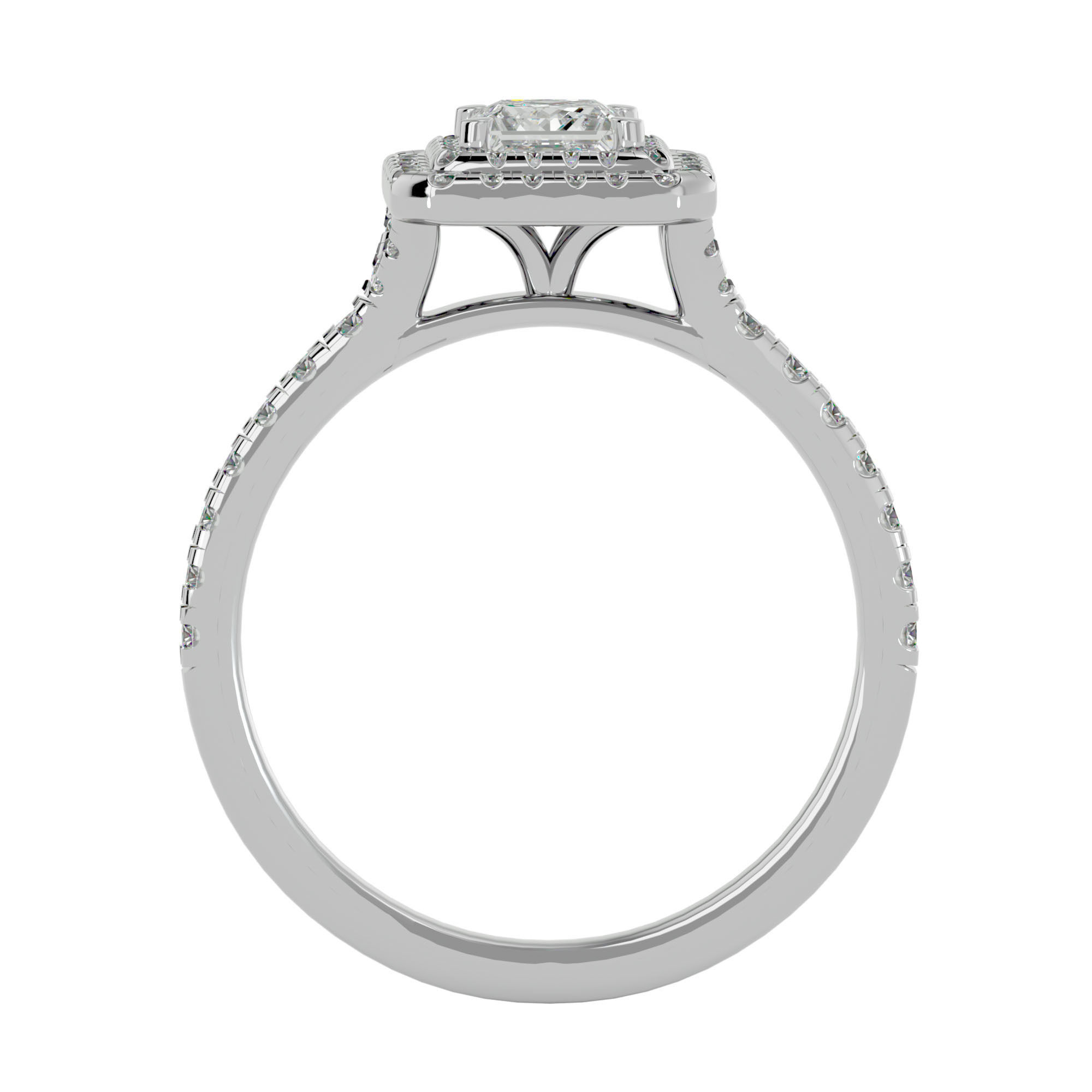 Princess Halo solitaire wedding engagement ring with 360 view 3D print model_4