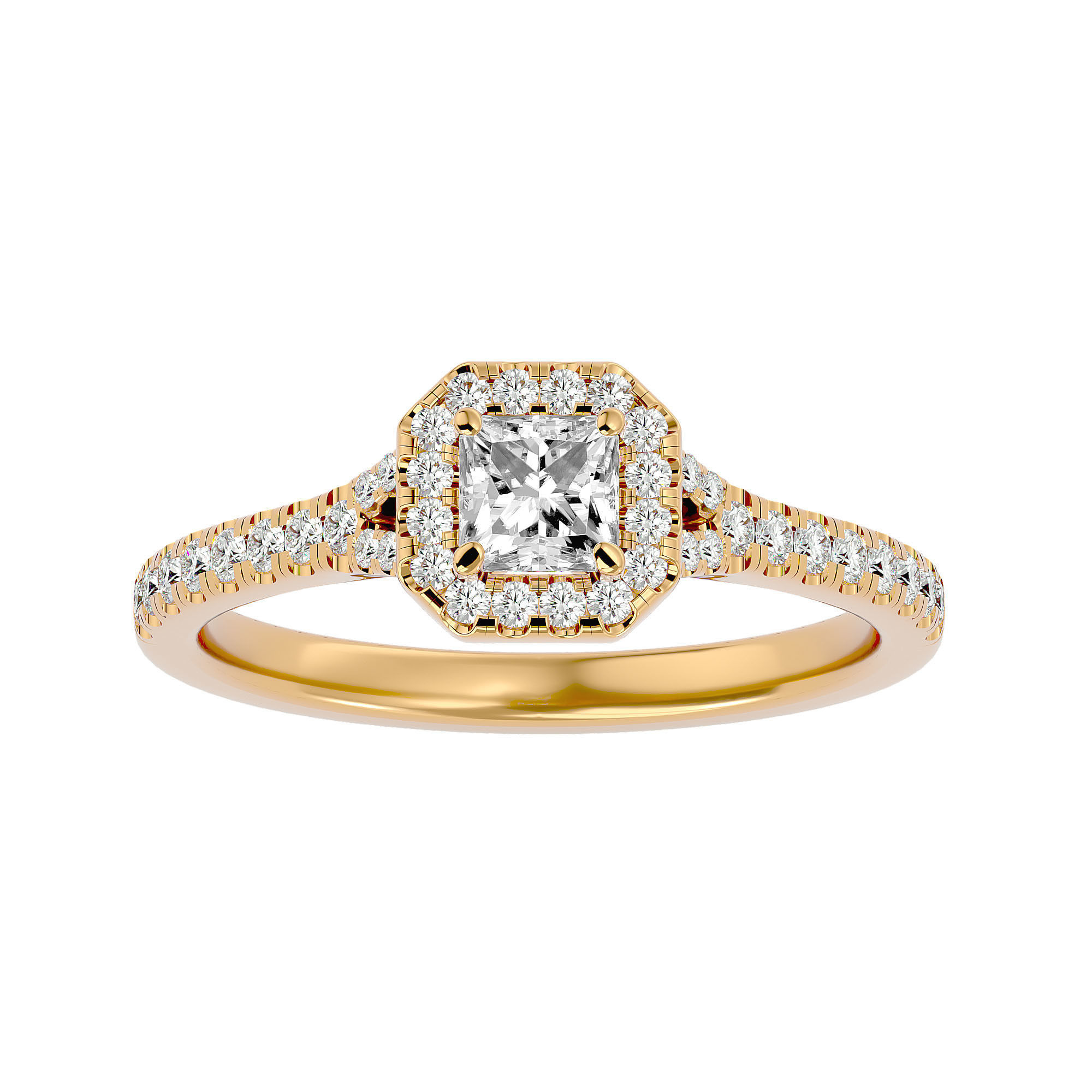 Princess Halo solitaire wedding engagement ring with 360 view 3D print model_2