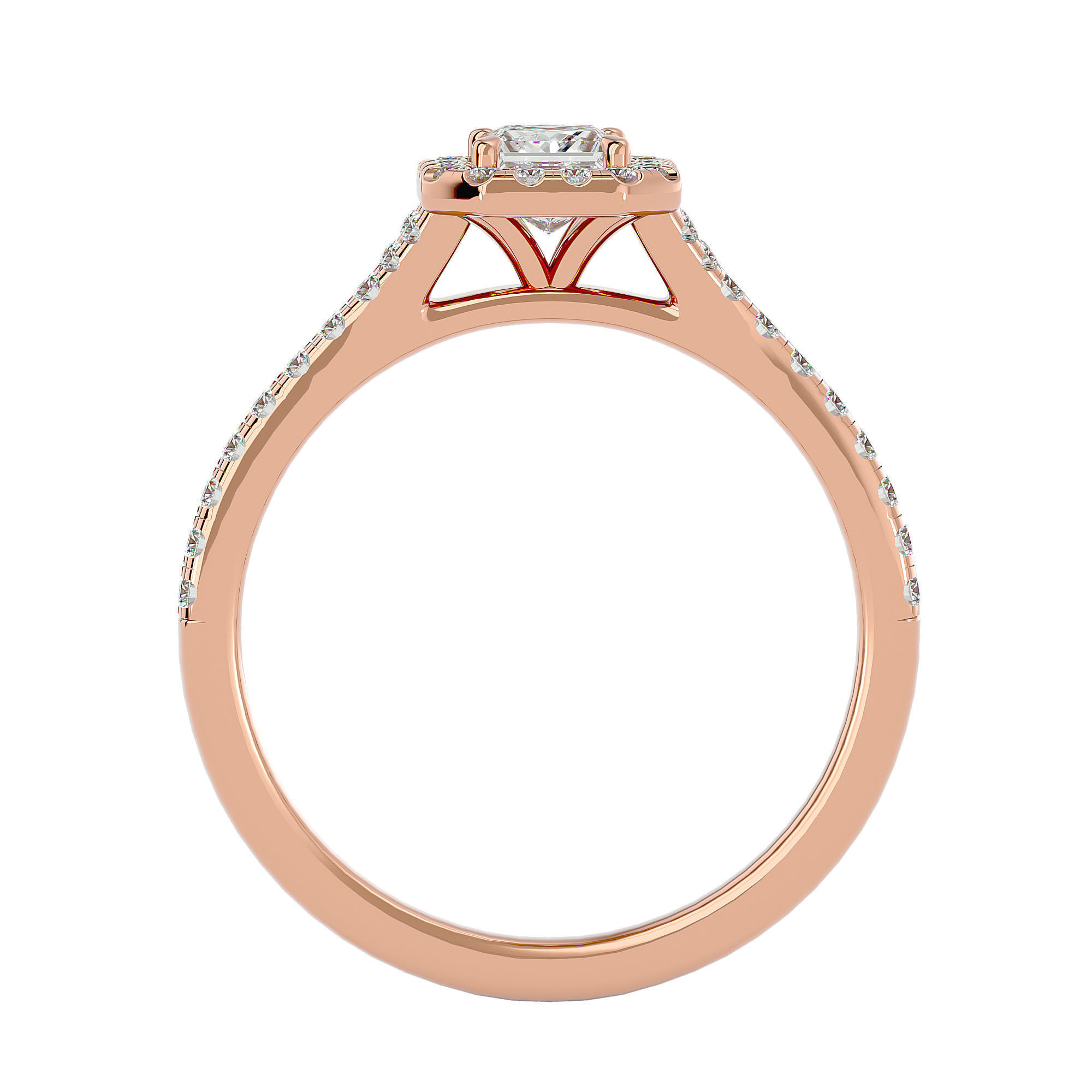 Princess Halo solitaire wedding engagement ring with 360 view 3D print model_6