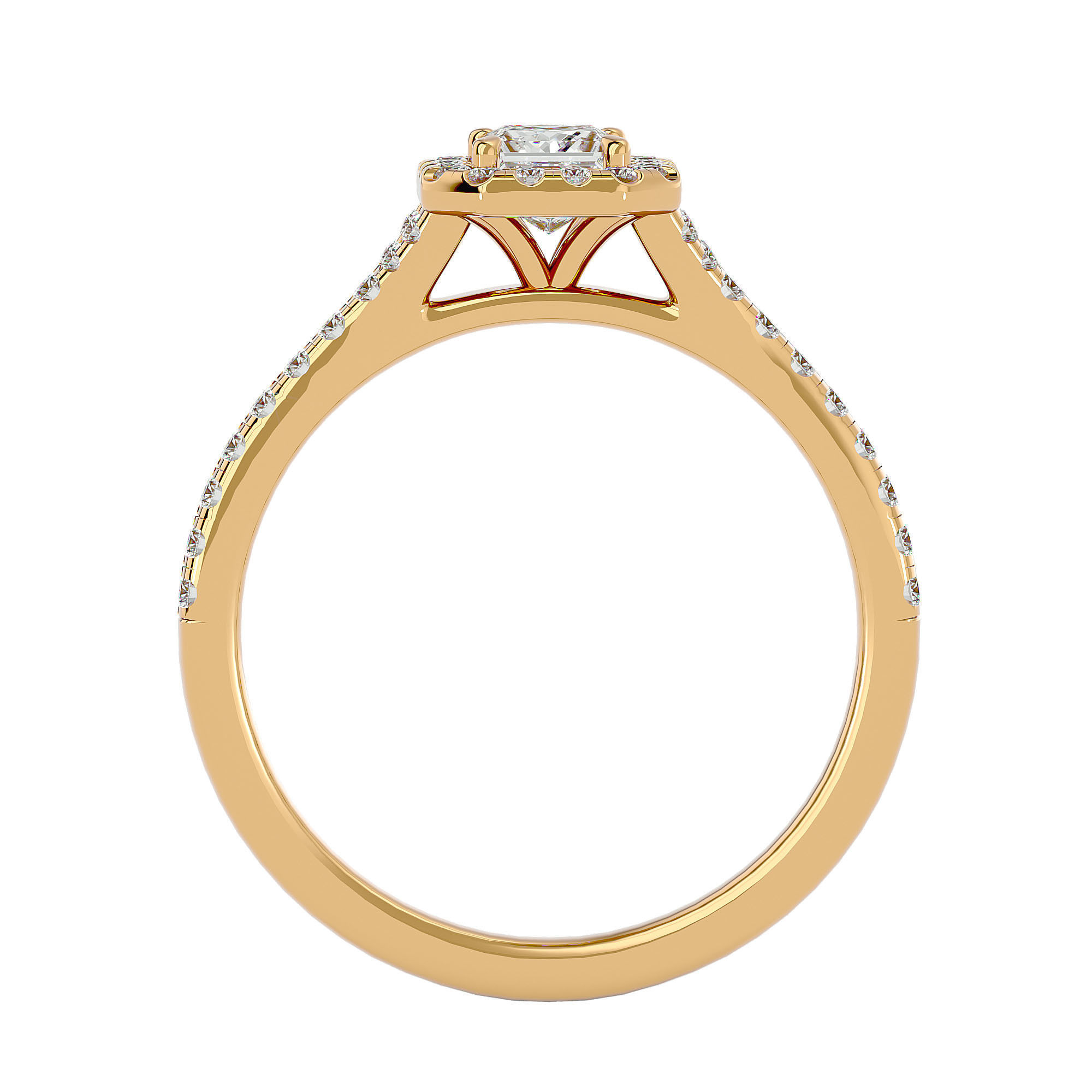 Princess Halo solitaire wedding engagement ring with 360 view 3D print model_5