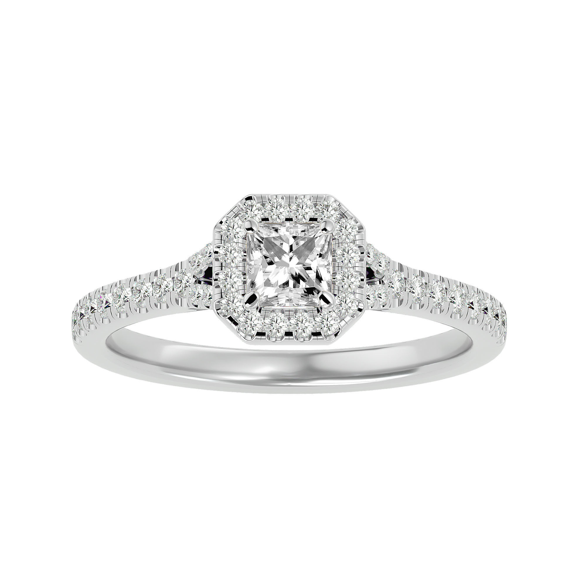 Princess Halo solitaire wedding engagement ring with 360 view 3D print model_3