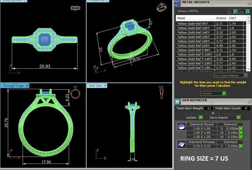 Princess Halo solitaire wedding engagement ring with 360 view 3D print model_8