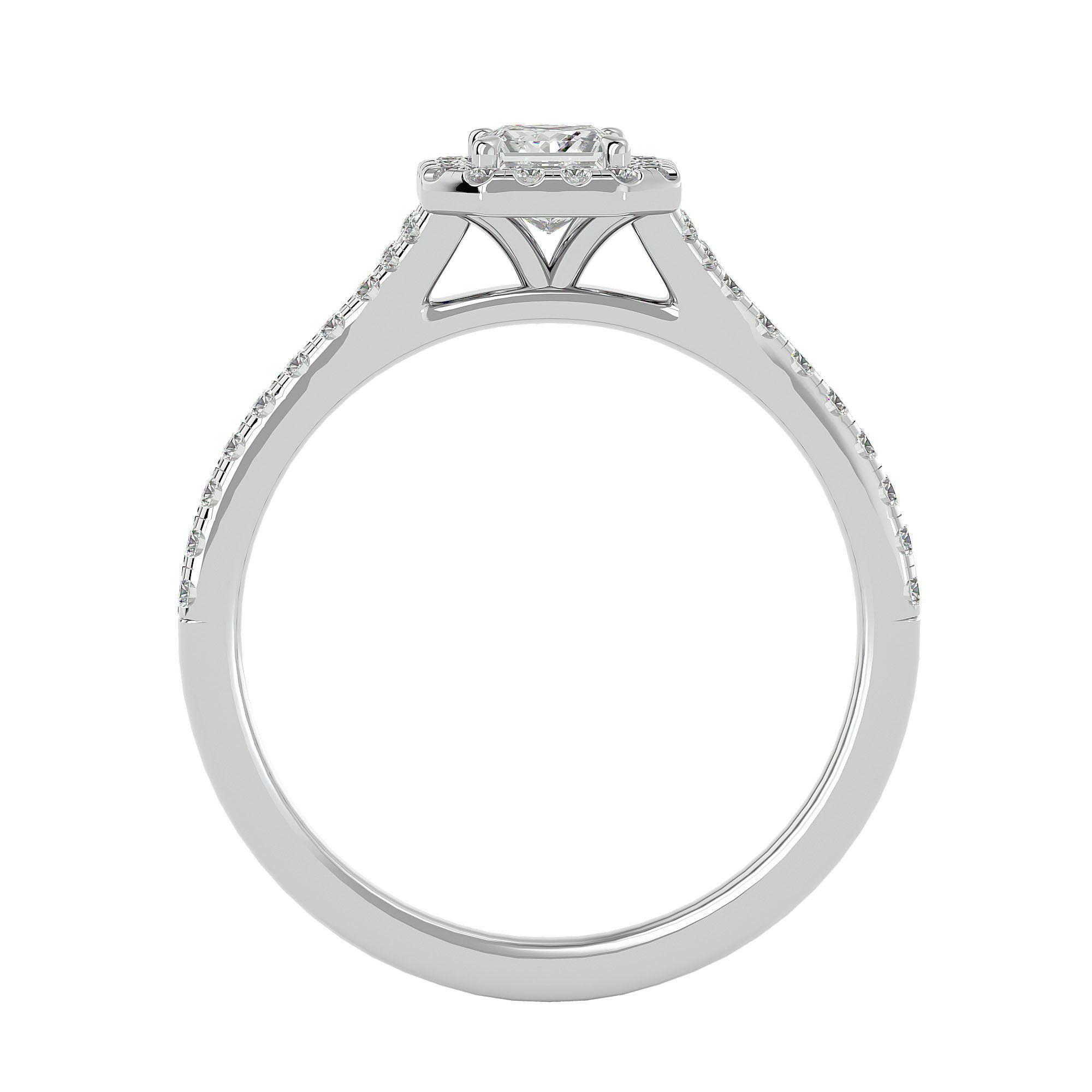 Princess Halo solitaire wedding engagement ring with 360 view 3D print model_4