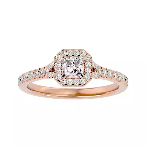 Princess Halo solitaire wedding engagement ring with 360 view