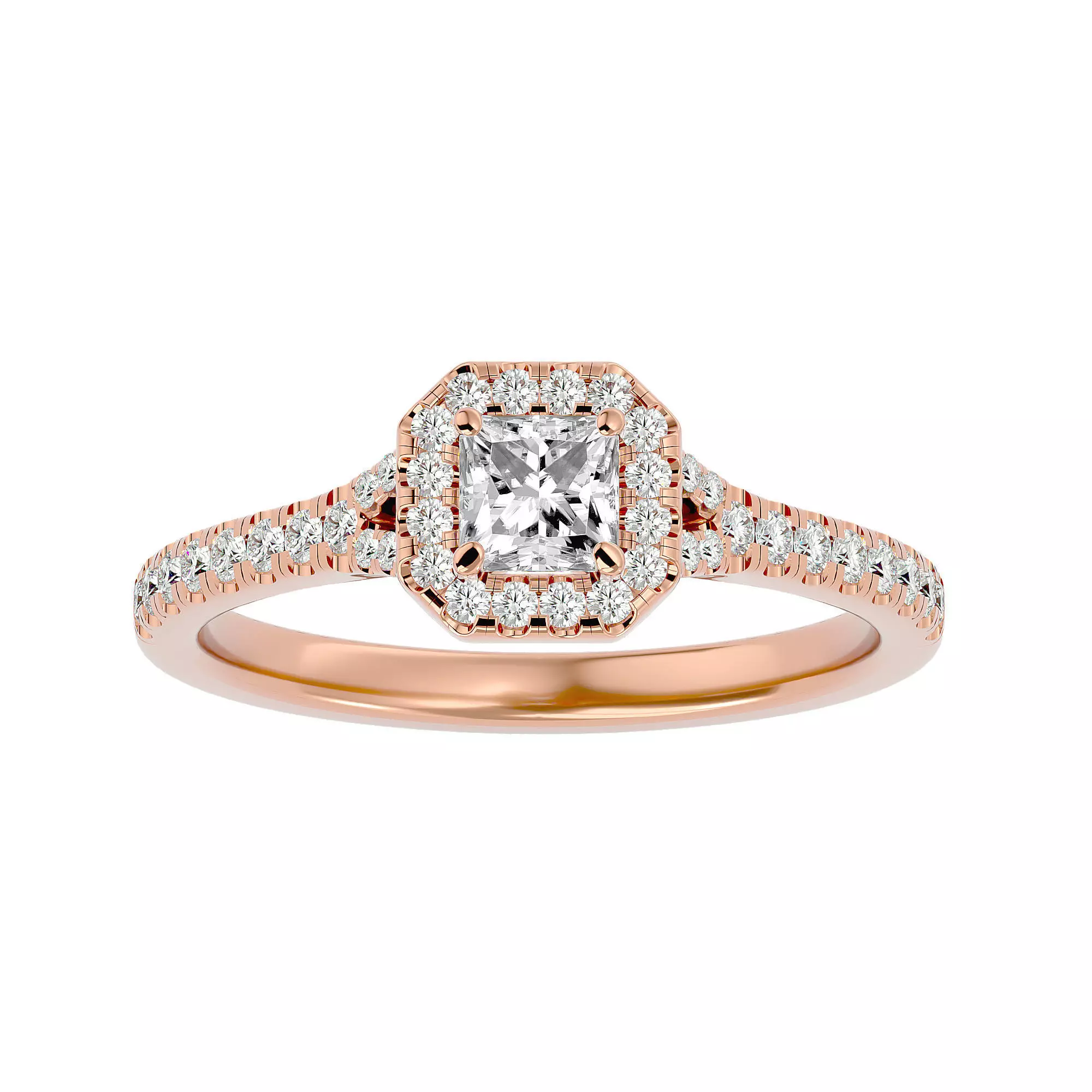 Princess Halo solitaire wedding engagement ring with 360 view 3D print model_0