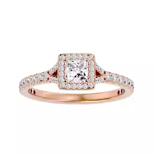 Princess Halo solitaire wedding engagement ring with 360 view