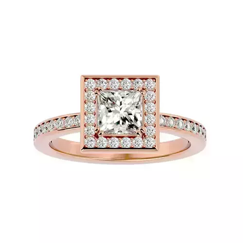 Princess Halo solitaire wedding engagement ring with 360 view