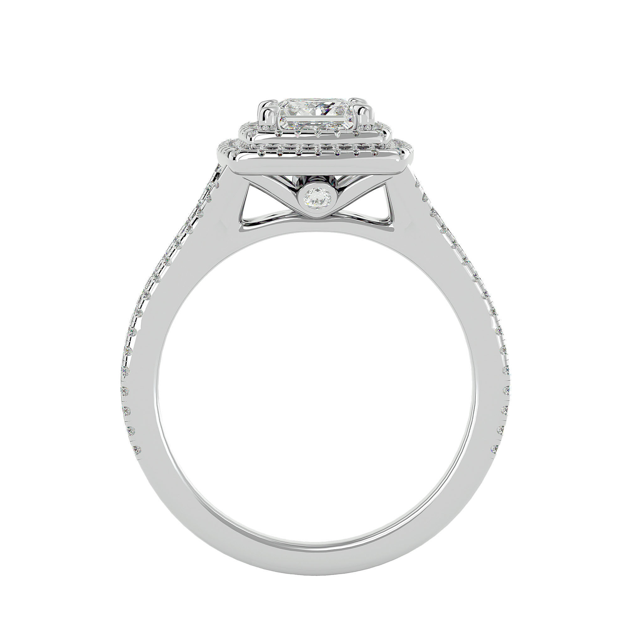 Princess Halo solitaire wedding engagement ring with 360 view 3D print model_4