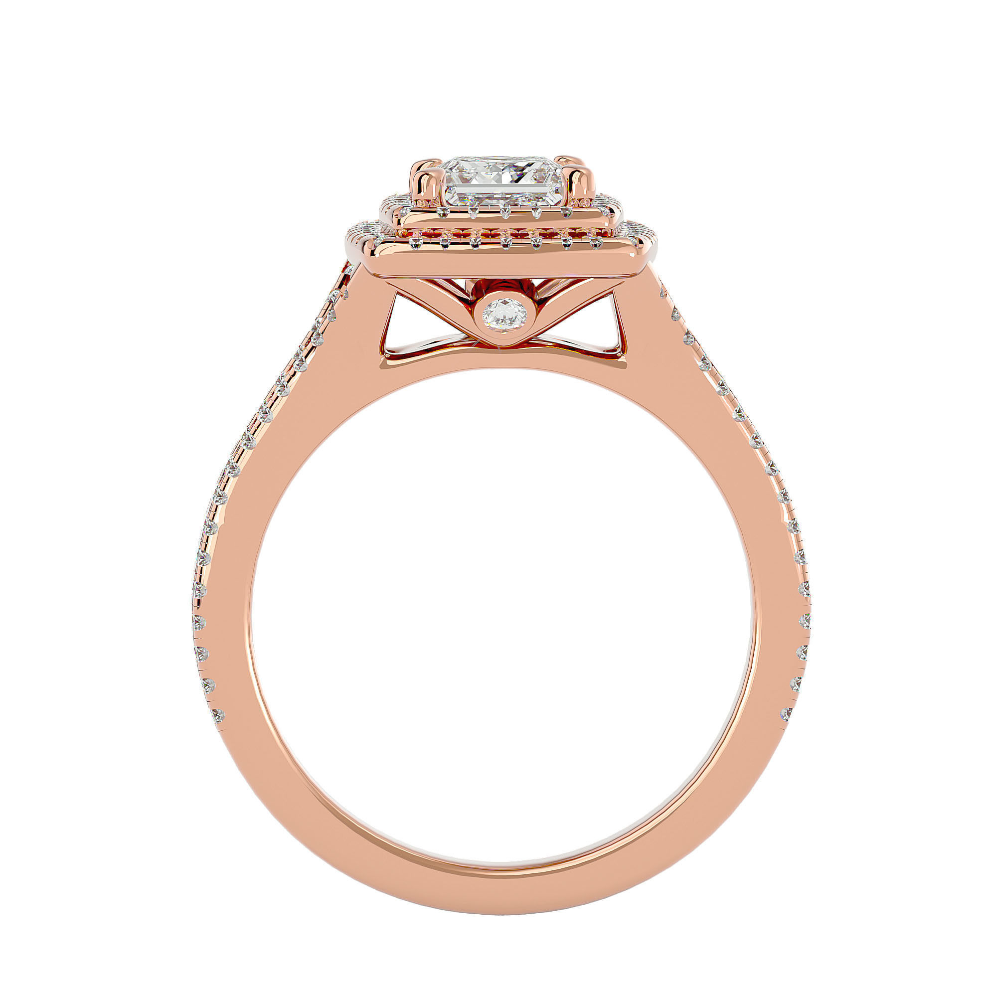 Princess Halo solitaire wedding engagement ring with 360 view 3D print model_6