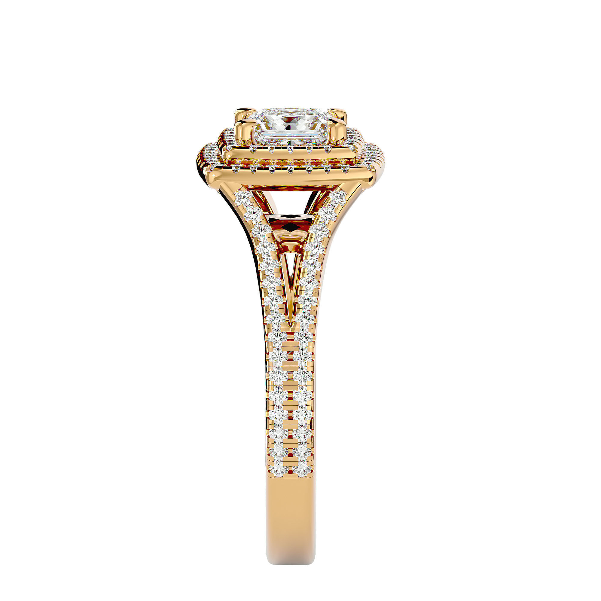 Princess Halo solitaire wedding engagement ring with 360 view 3D print model_7