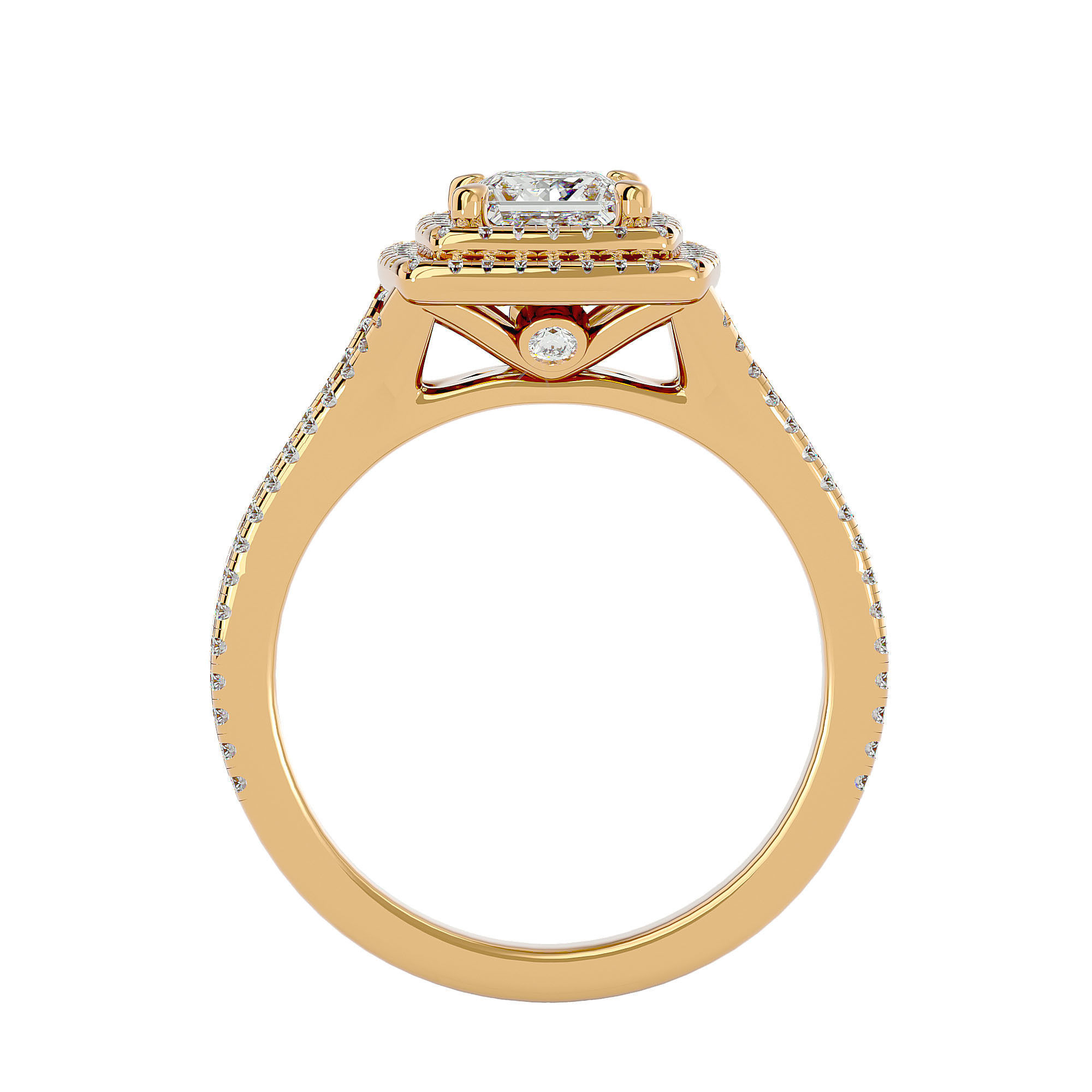 Princess Halo solitaire wedding engagement ring with 360 view 3D print model_5