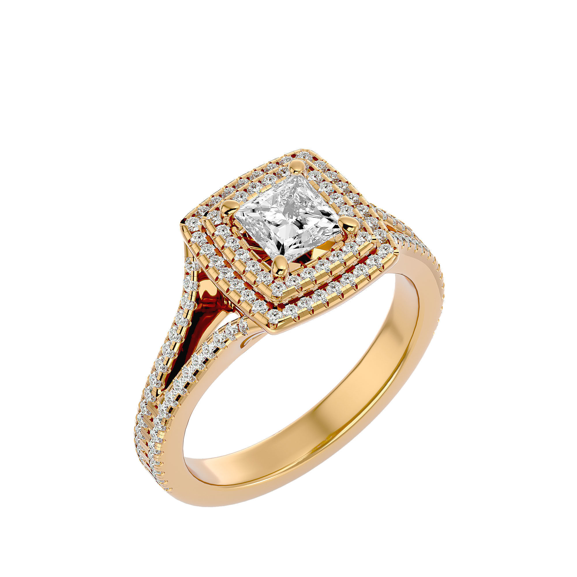 Princess Halo solitaire wedding engagement ring with 360 view 3D print model_12